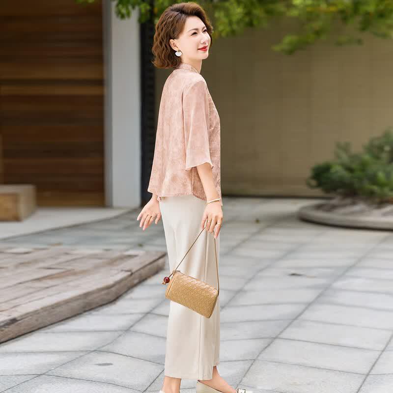 Pastell Women's Chinese Style Embroidered Top & Pants Set