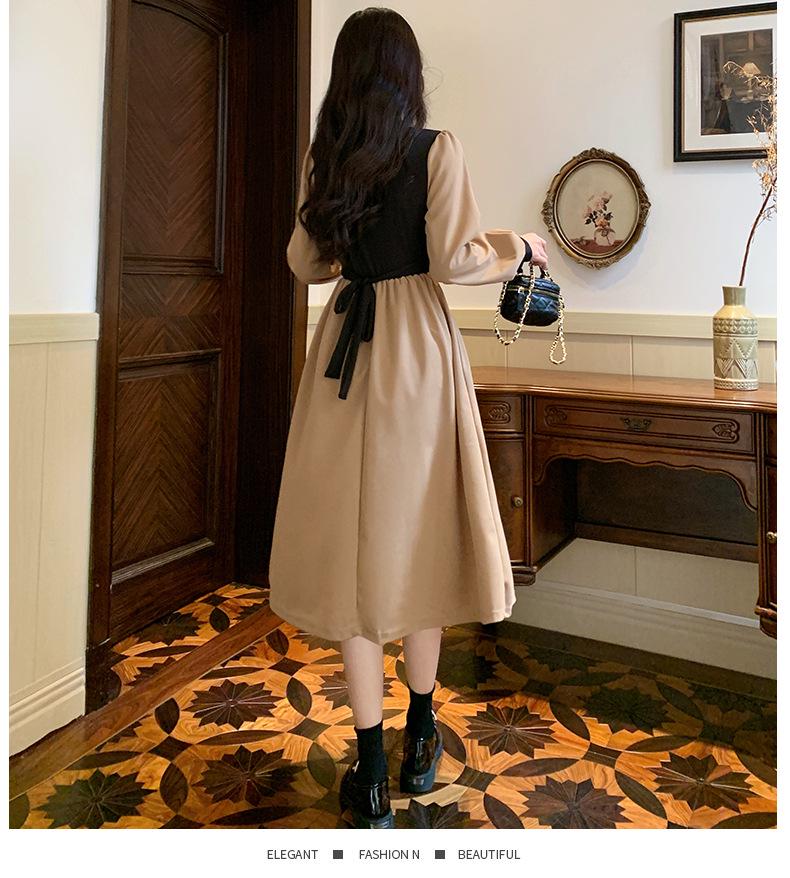 New Two-Piece Lace-Up Color-Block V-Neck Slimming Dress