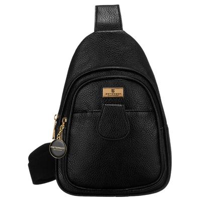 Czarna Saszetka Damska Crossbody Plecaczek Na Jedno Ramię Eko Skóra Peterson