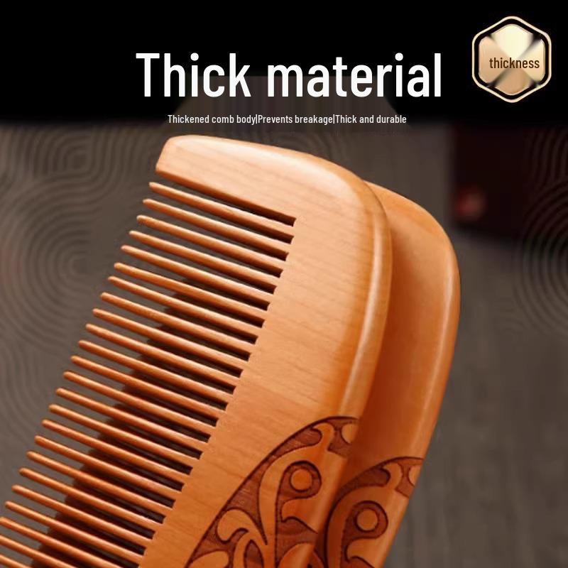 Natural Peach Wood Carved Anti-Static Comb for Women & Men, Ideal for Long Hair, Straight Teeth, Ancient Style, Massage.