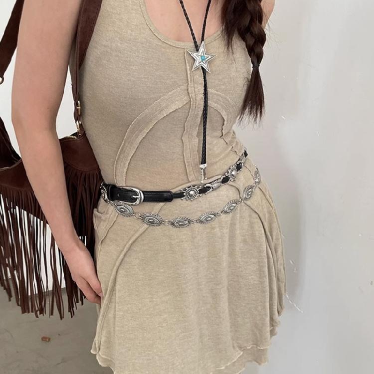 Female Belt Decorative Thin Waist Belt Black Leathers Belts for Dress Jeans