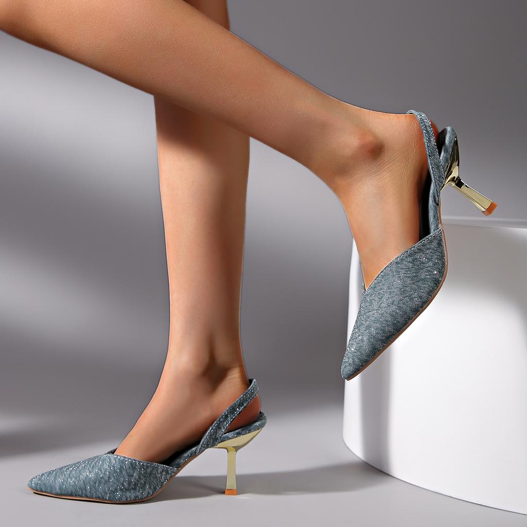 Fashion Womens Sandals Fashion Pointed Toe Brand Designer Slingback Shoes Shallow Slip-on Elegant Solid Color Party High Heels for Women