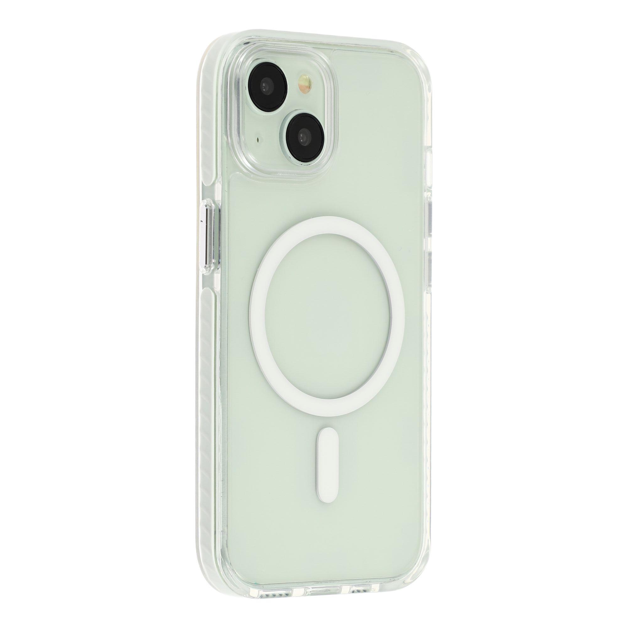 For iPhone 15 Magnetic Case TPU PC Clear Phone Cover with Metal Buttons