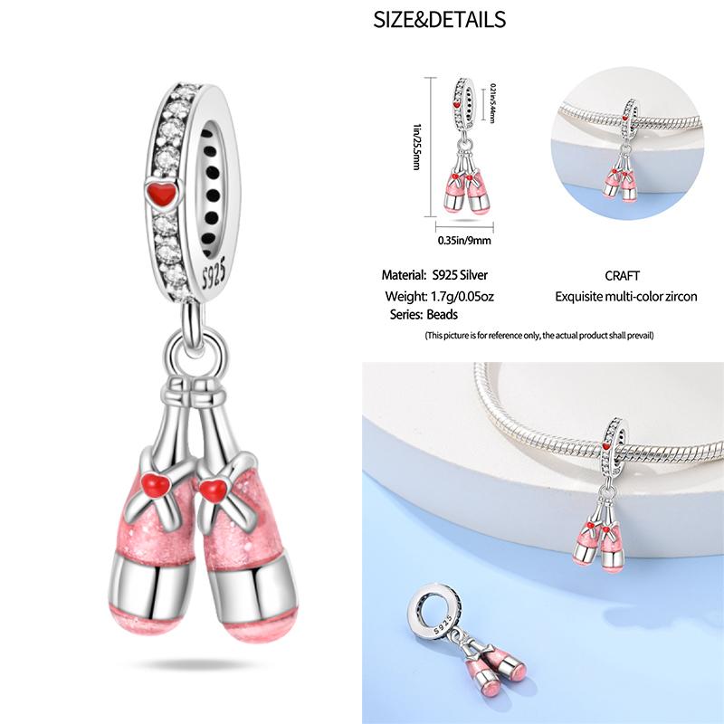 Copper Beer Festival Series Wine Glasses Charms Fit Original Bracelet For Women Birthday Fine Jewelry Gift