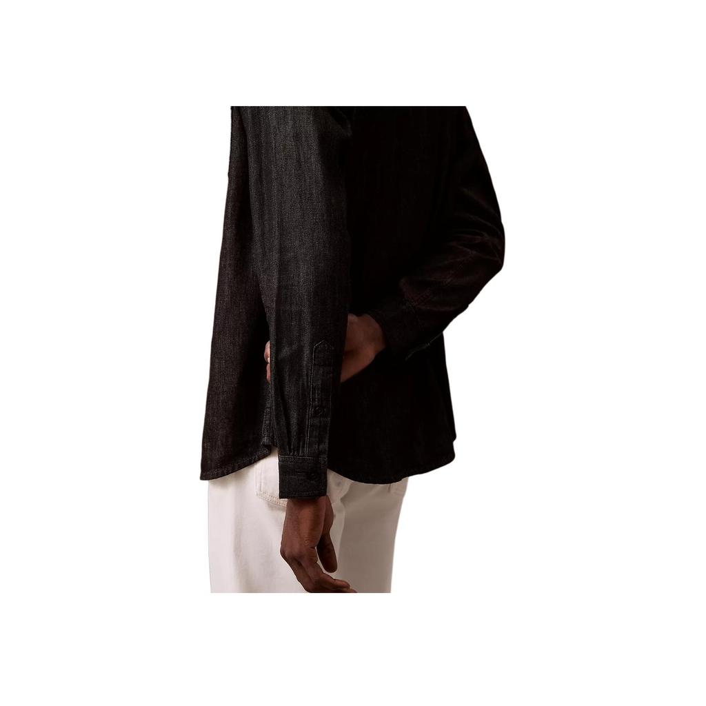 Calvin Klein Solid Color Casual Comfortable Pointed Collar Long Sleeve Shirt Men Shirts Black 40EM789-001