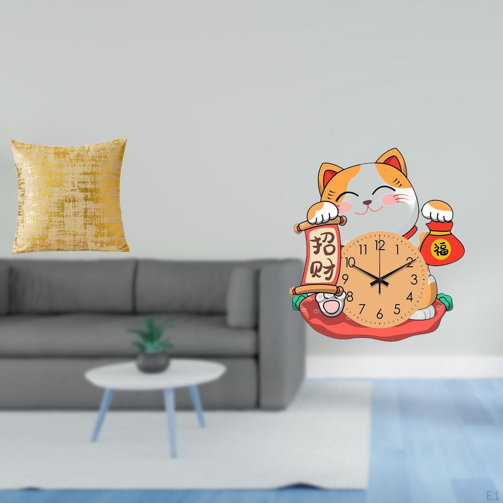 Elegant Cat Cushion Cover for Living Room Office Dorm Car with Non Ticking Silent Wall Clock