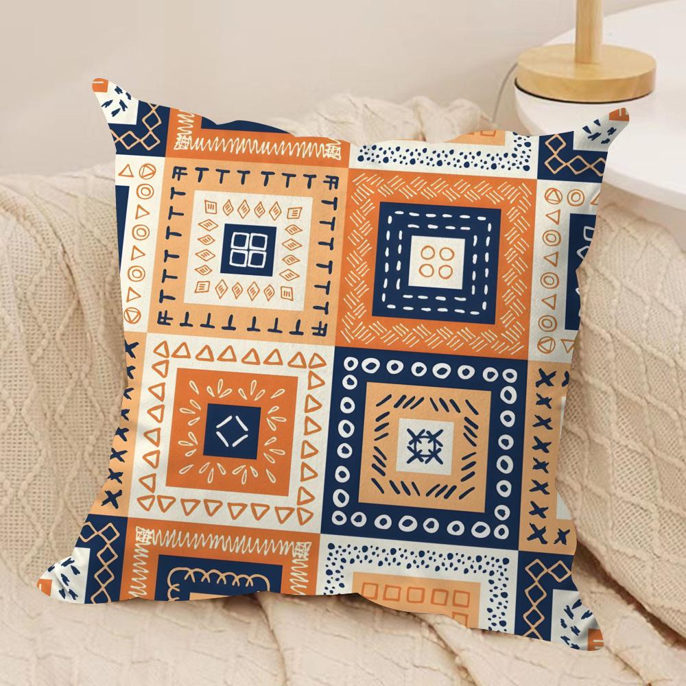 Red Ethnic Style Shading Cushion Cover Soft Plush Fabric DoubleSided Printed Sofa Cushion Cover for All Seasons Home Decor Gift