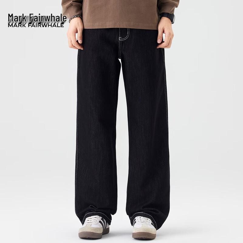 Mark Fairwhale Men's American Retro Loose Straight-Leg Black Denim Jeans