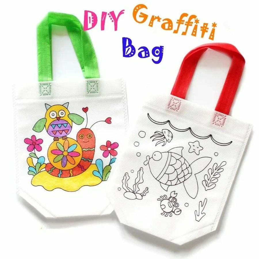 4/10/20pcs Non-woven Tote Bag & 6-Color Mini Watercolor Pen, DIY Graffiti Art Supplies Birthday Party Handcraft Painting Art XJM