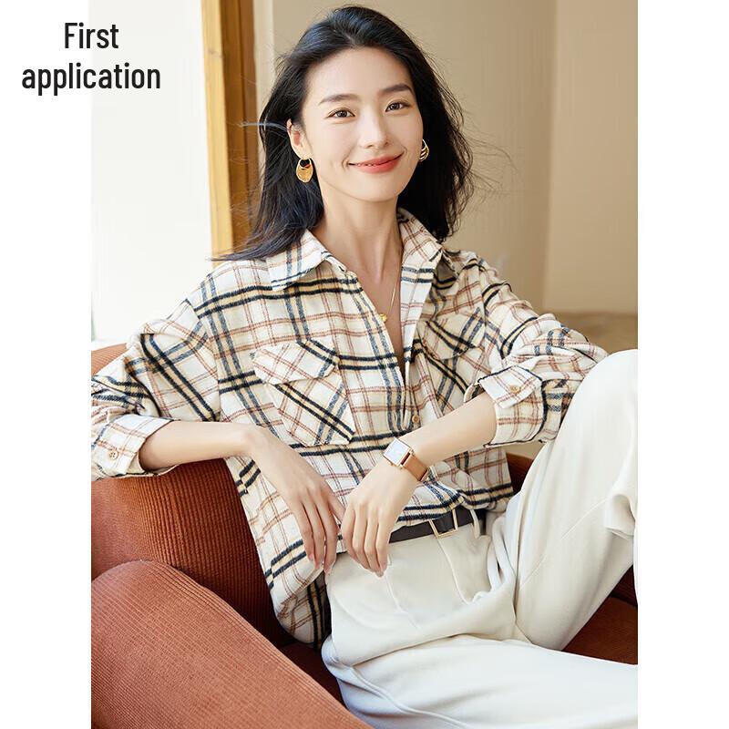 Chushen Women s Autumn/Winter Plaid Long-Sleeve Shirt M