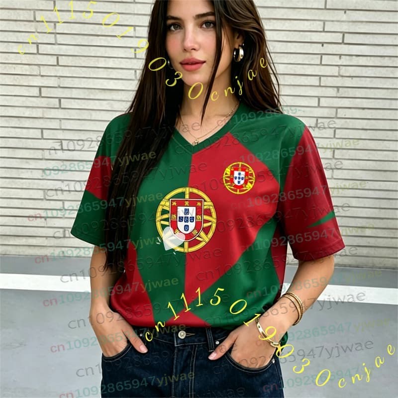 2026 Kadın Erkek Ponpon Kızlar PORTUGAL NO.7 Y2k Üstler Yaz Futbol Kısa Kollu Forma Günlük Tişörtler Hip Hop Kadın Erkek Giyim