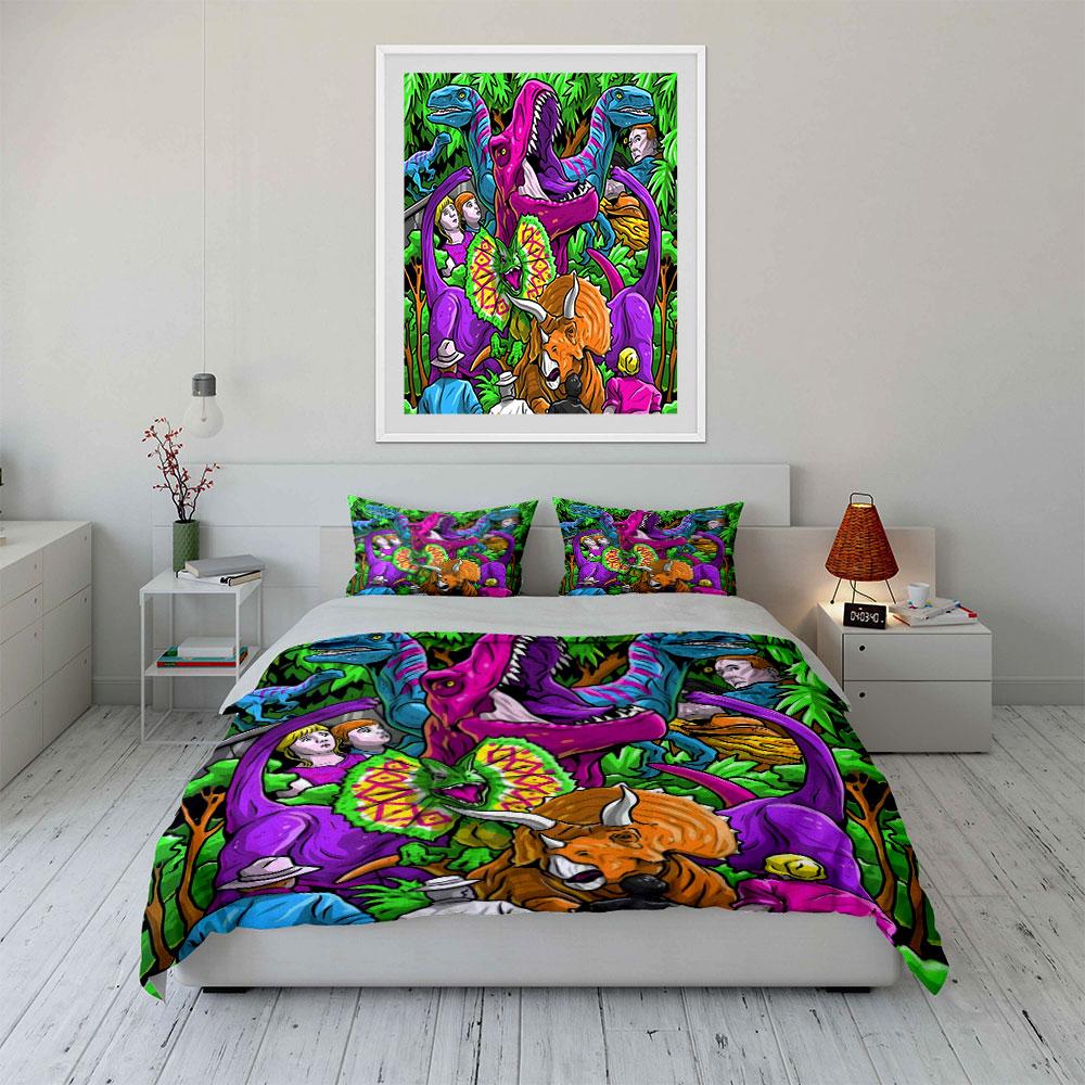 "Colorful Dinosaur 3-Piece Set" Suitable for kid's and adults' bedroom,Multiple sizes, Exquisite 3PC bedding set, gift