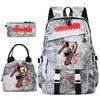 Chainsaw Man Anime Print Student Backpack Set for Girls with Lunch Bag Pencil Case School Daily Use