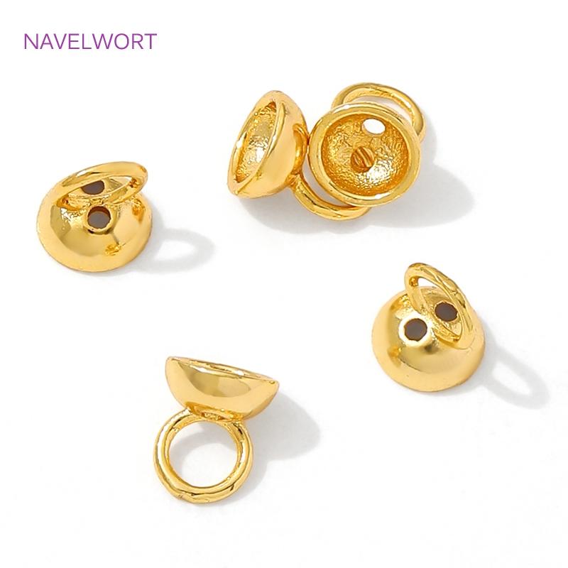 10/20Pcs Crimp Beads 18K Gold Plated Brass Bead End Cap with Loop,End Caps For Jewelry,DIY Bracelet Jewelry Making Accessories