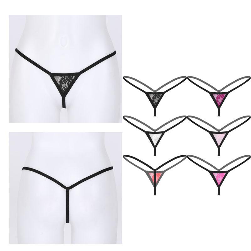 Women See-through Lace Micro Thongs G-string Low Waist Elastic Waistband T-back Lingerie Underwear
