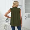 Women's Fashion Casual Printed Mock Neck Lace Panel Button Sleeveless Vest T-shirt Top Summer