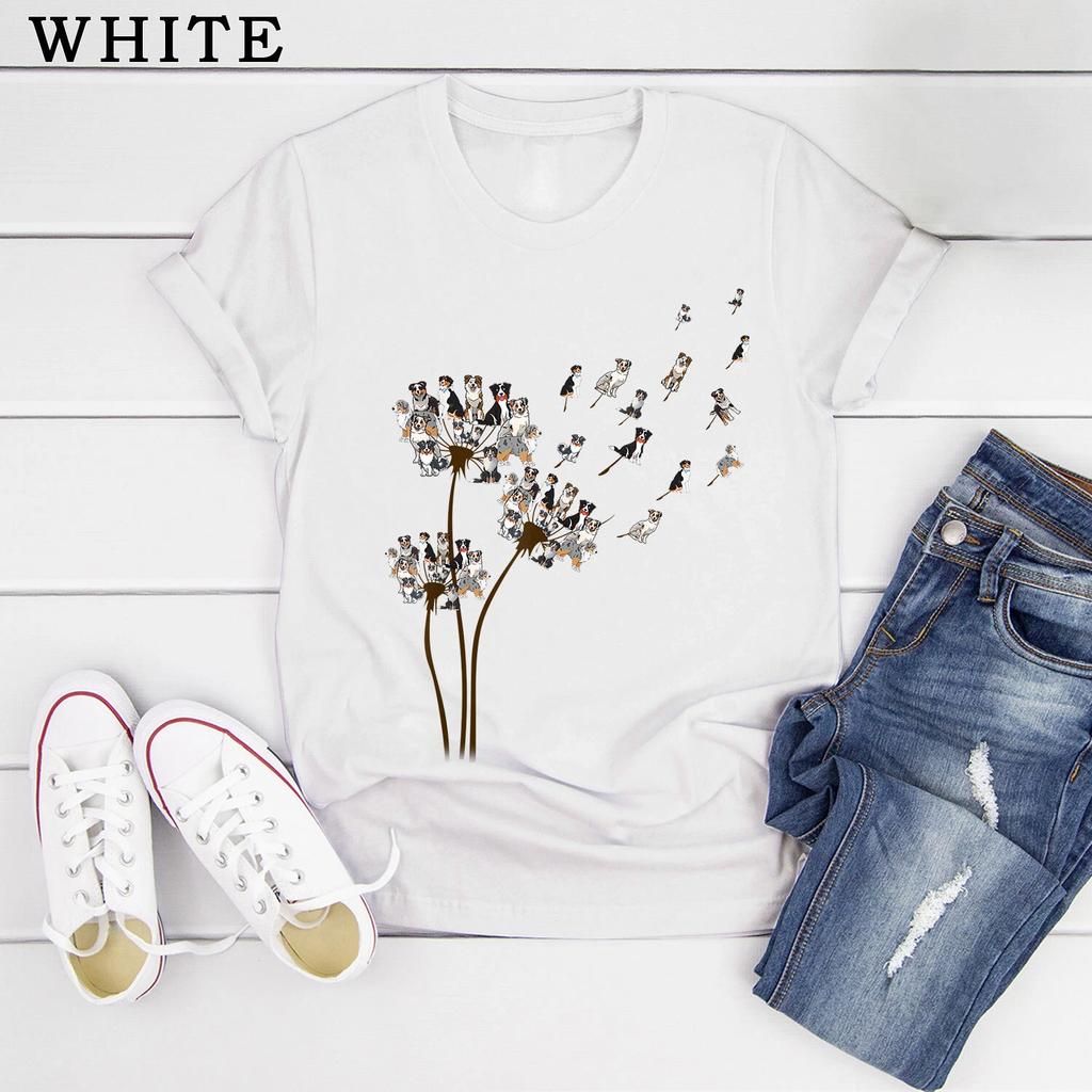 Australian Shepherd Flower Fly Dandelion Shirt, Funny Dog Lovers Gifts Women Men