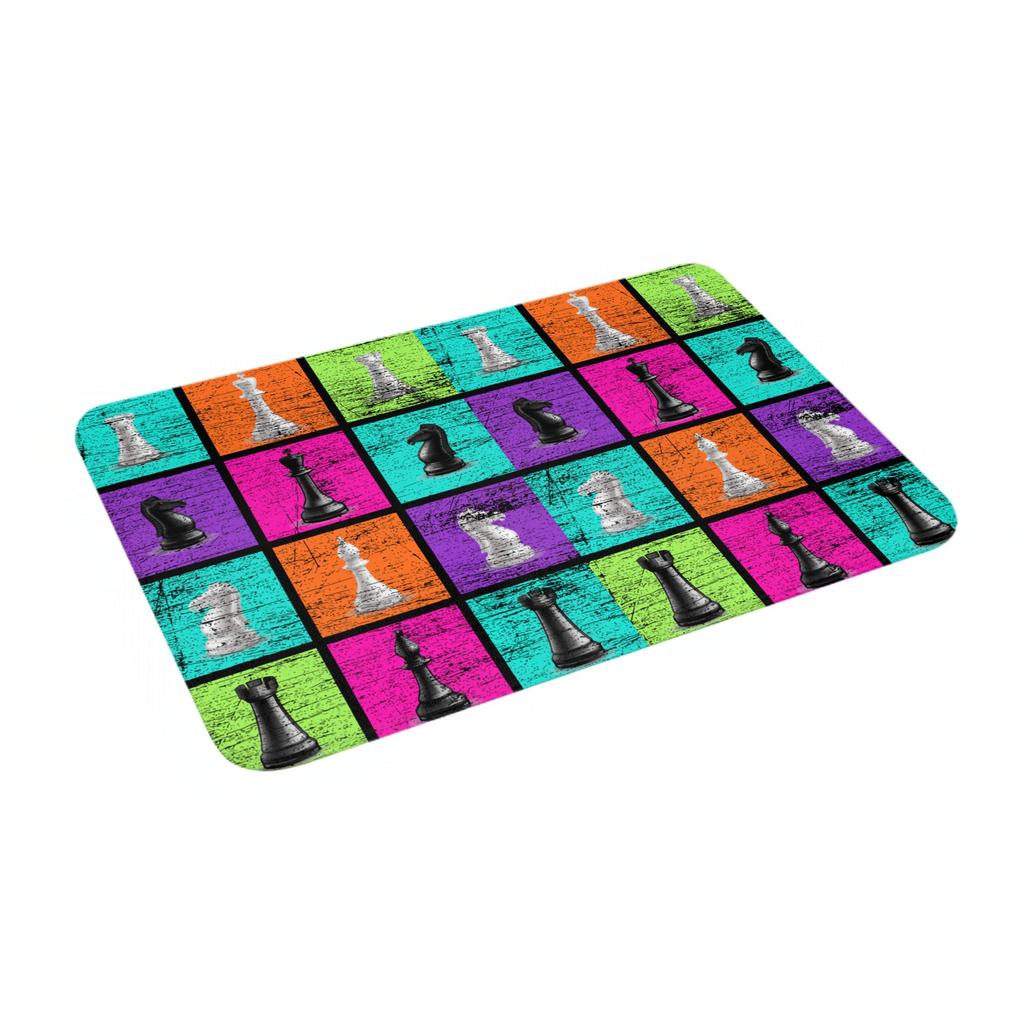 Retro Schachfiguren Schach Fußmatte für die Haustür Rutschfest Wasserdicht für den Innenbereich Schachbrett Spiel Türvorleger Wohnzimmer Eingangsteppich Teppich