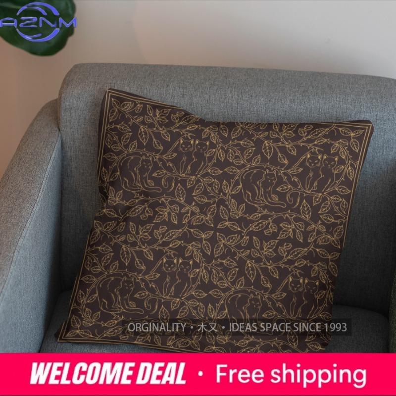 2D Golden Cats And Branches Pillow Cover Pattern Cushion Cover Suitable For Sofa Bedroom Car Pillow Cover