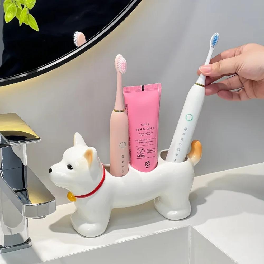 Cartoon Animal Ceramic Toothbrush Holder Bathroom Washbasin Facial Cleanser Toothbrush Storage Base Bathroom Accessories