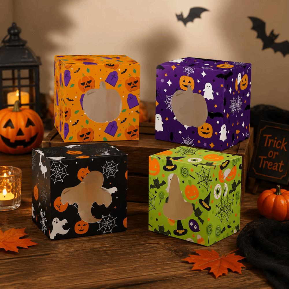 12/24Pcs Square Halloween Treat Boxes Paper Cookies Favor Boxes Party Decoration