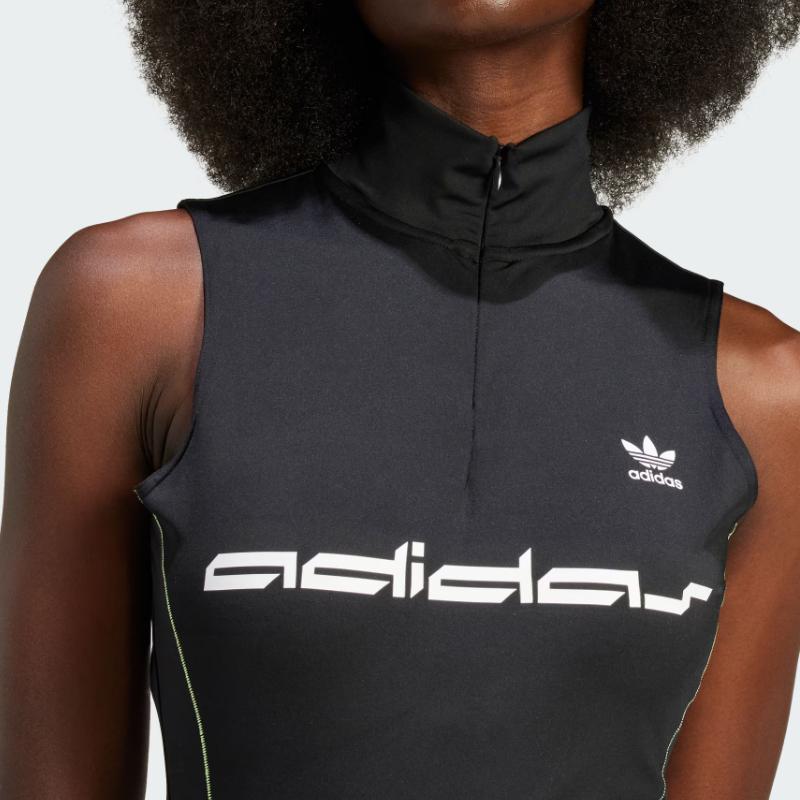 Adidas Originals Ärmelloser Body Buchstabenprint Stehkragen Slim Fit Sport-Jumpsuit Damen Body Schwarz IT9712