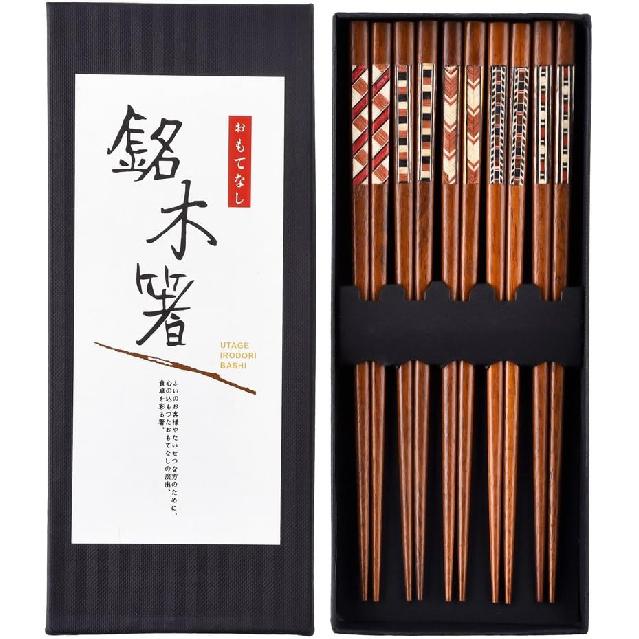 Antner 5 Pairs Natural Bamboo Chopsticks Reble Classic Japanese Style Chop Sticks Gift Sets, Dishwasher Safe, 8.8 Inch/22.5cm