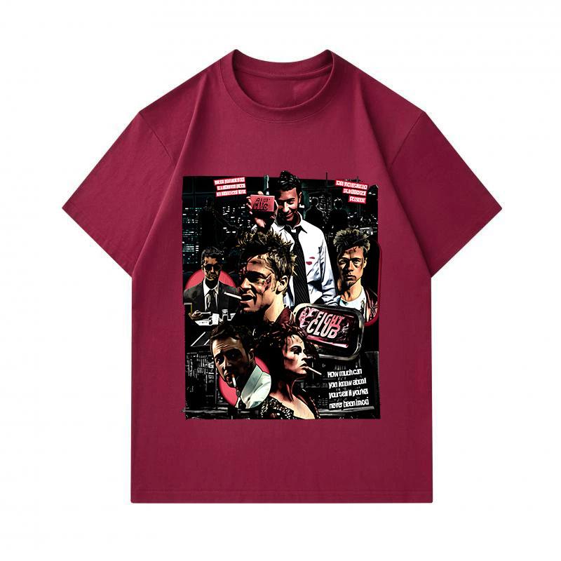 Men's 100% Cotton Crew Neck Short Sleeve T-Shirt, Fight Club Movie Vintage Retro Graphic Print Casual Comfortable Tee for Daily Street Wear