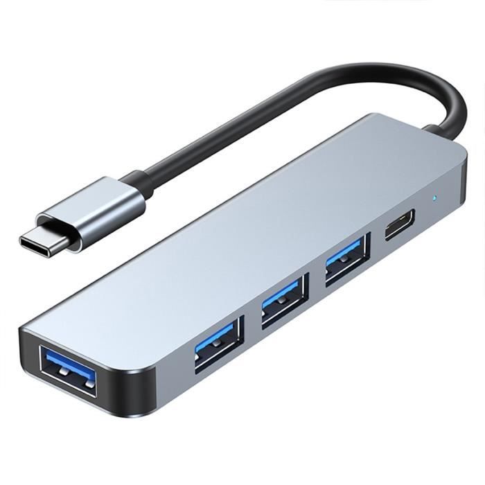 Hub Adaptateur USB-C 5 en 1 - BOOLING - PD 100W - 1 Port USB 3.0 - 3 Ports USB 2.0 - Gris