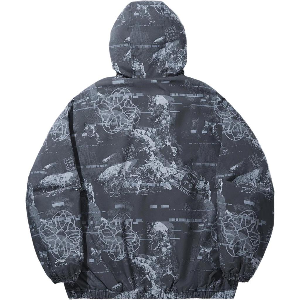 Li Ning All Over Print Zipper Hooded Loose Cotton Jacket Men Jackets AJMV195-5