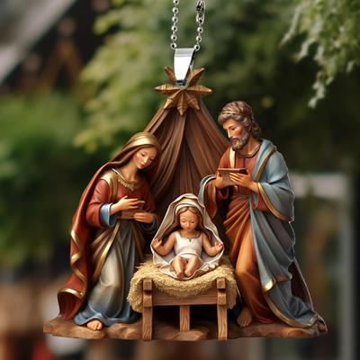 Weihnachtsbaum 2D Acryl Jesus Anhänger Ornament Familie Gebetsszene Anhänger Auto Hängedekoration Party Heimdekorationen