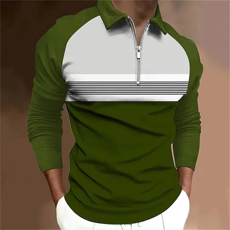 Spring Autumn Men Long Sleeve Tops Polo Shirt Zipper Polo Shirt Men Casual Polo Shirt Fashion Stripe Golf Polo Shirt