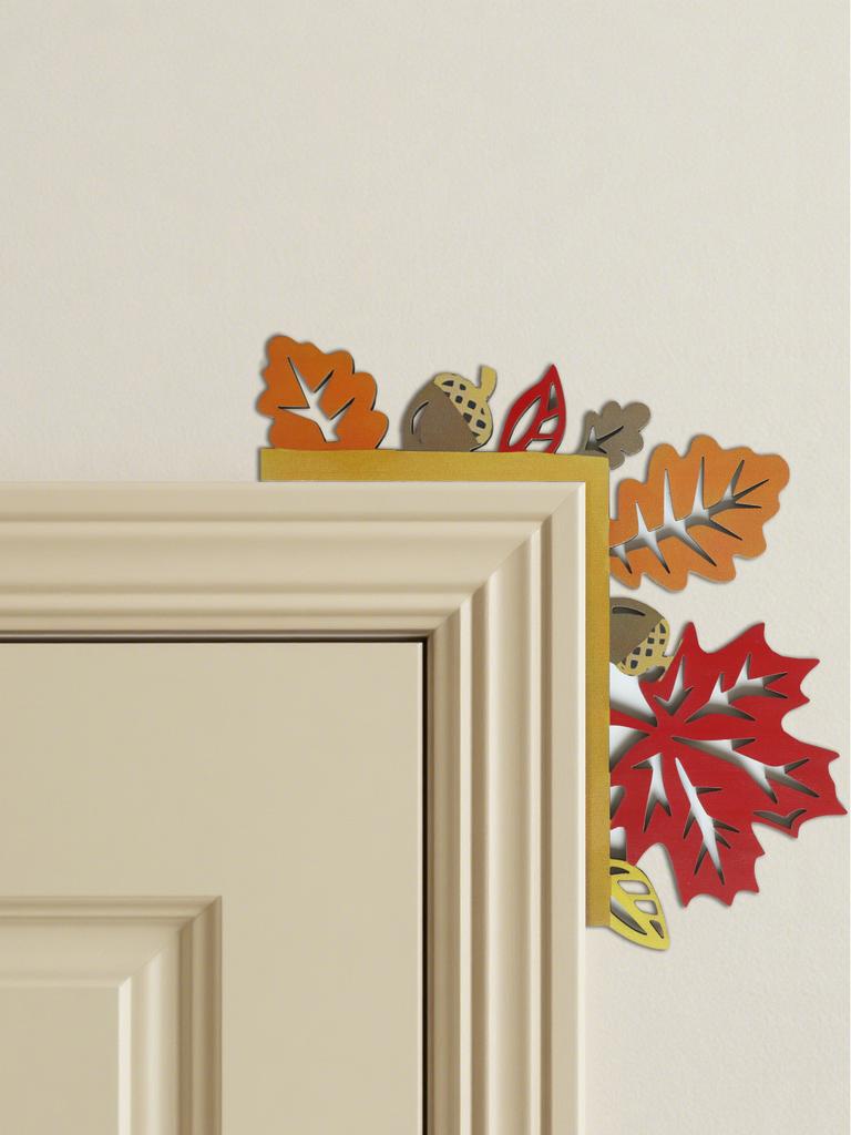 Autumn Leaves Door Topper Decor, Colorful Wooden Corner Door Frame Ornament, Harvest Festival & Thanksgiving Day Home Decoration