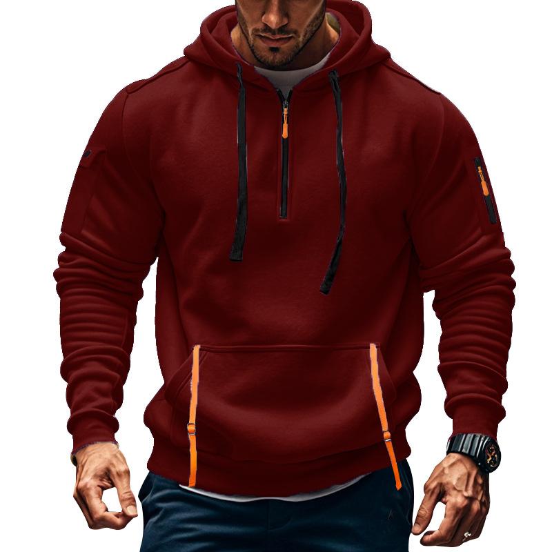 Spring and Autumn Zipper Multi Pocket Sports and Leisure Hoodies Men's Contrast Color Zipper Hooded Sweatshirts