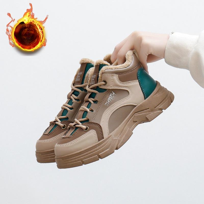 

Зимние ботинки для женщин, короткие ботинки на толстой платформе, со шнуровкой, с подкладкой из искусственного меха, женские нескользящие теплые кроссовки для ходьбы с флисовой подкладкой 37