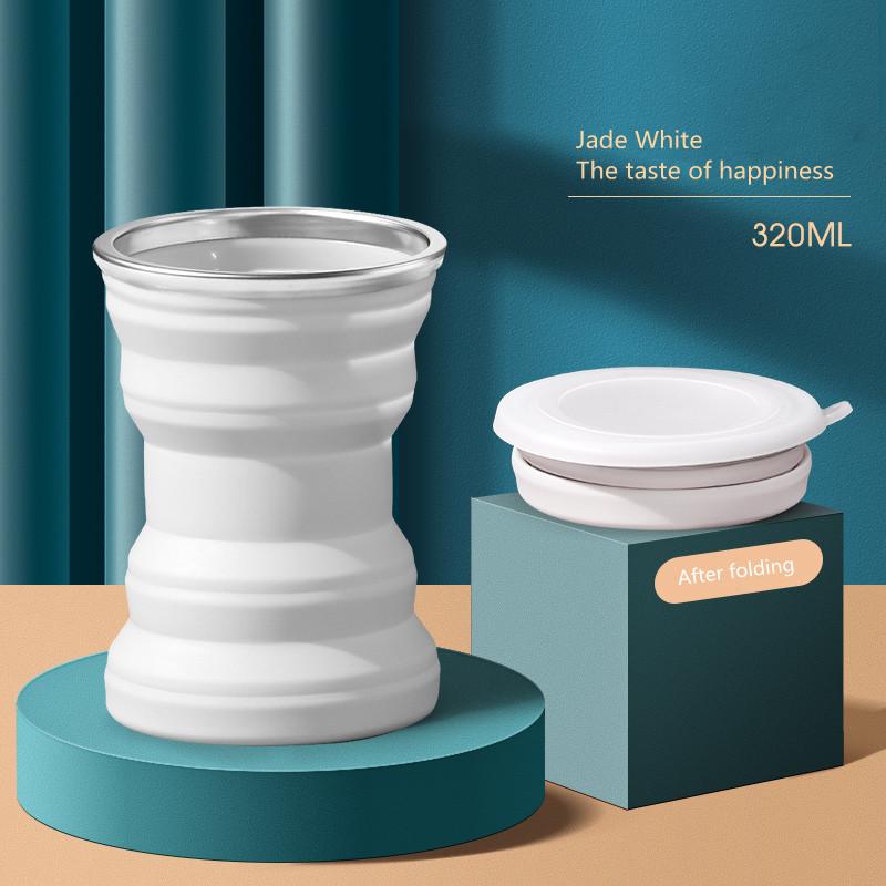 

Portable Silicone Foldable Water Cup Outdoor Heat Resistant Mug With Lid Collapsible Travel Drinking Cup KTY
