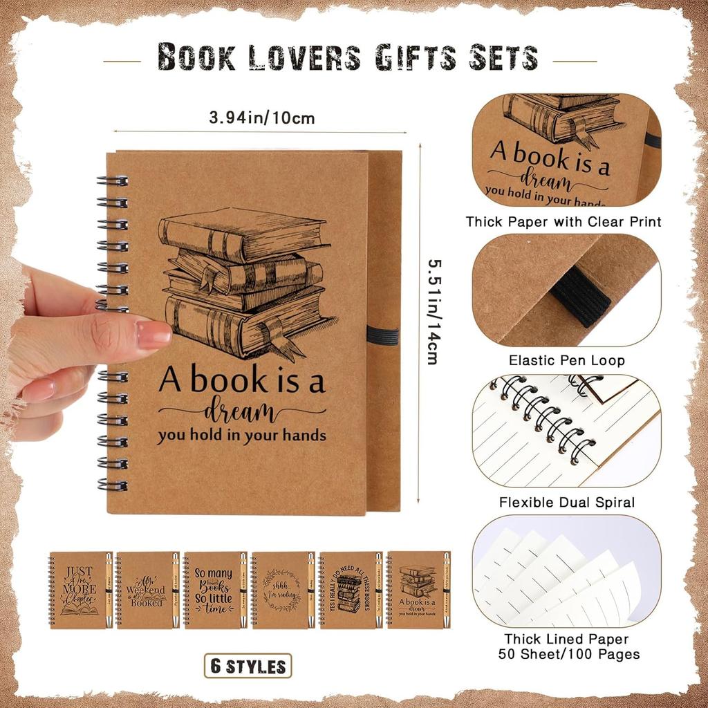 Thenshop 12 Sets Book Lover Gifts for Women Include Librarian Inspirational Spiral Notebook Motivational Pen Valentine Book Club Library Lovers Gift