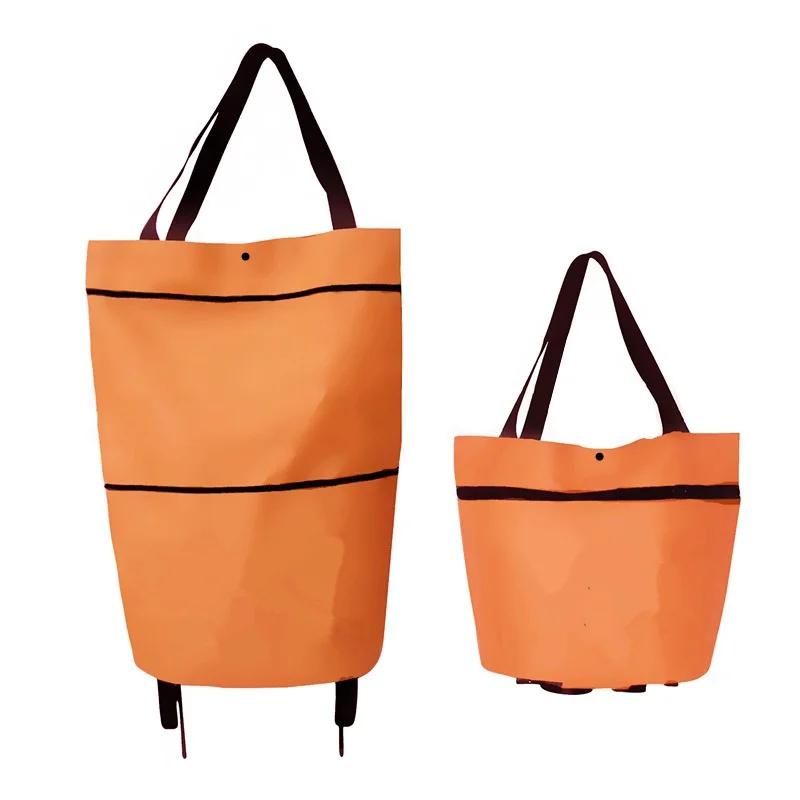 Oxford Cloth Shopping Trolley Portable Multifunctional Bags Canvas Foldable Tote Cart Reusable Grocery Bag Modern and Simple