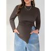 Plus Size Women Long Sleeve Round Neck Slim Fit Basic T Shirt