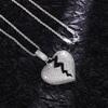 Full Paved Broken Heart Split Pendant Hip Hop Twisted Rope Chain Women Men Clavicle Necklace