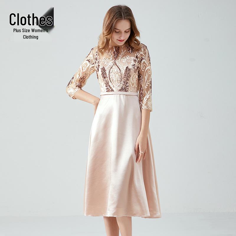 

Элегантное вечернее платье большого размера для женщин - Свадебный и праздничный наряд, средней длины, 200 цзиней. 2XL розовый/шампанского