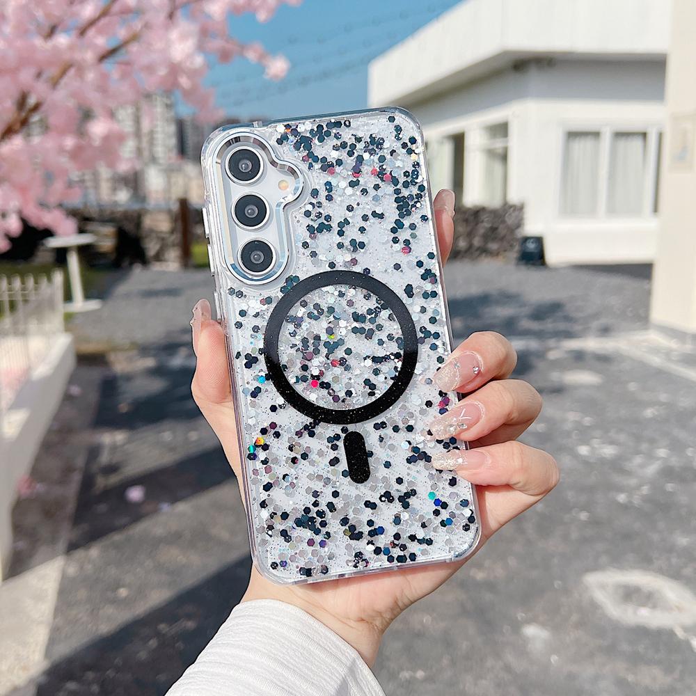 KEYSION Luxuxy Glitter Magnetic Phone Case for MagSafe for Samsung A55 5G A35 A25 5G TPU+PC Shockproof Cover for Galaxy A15 4G 5G