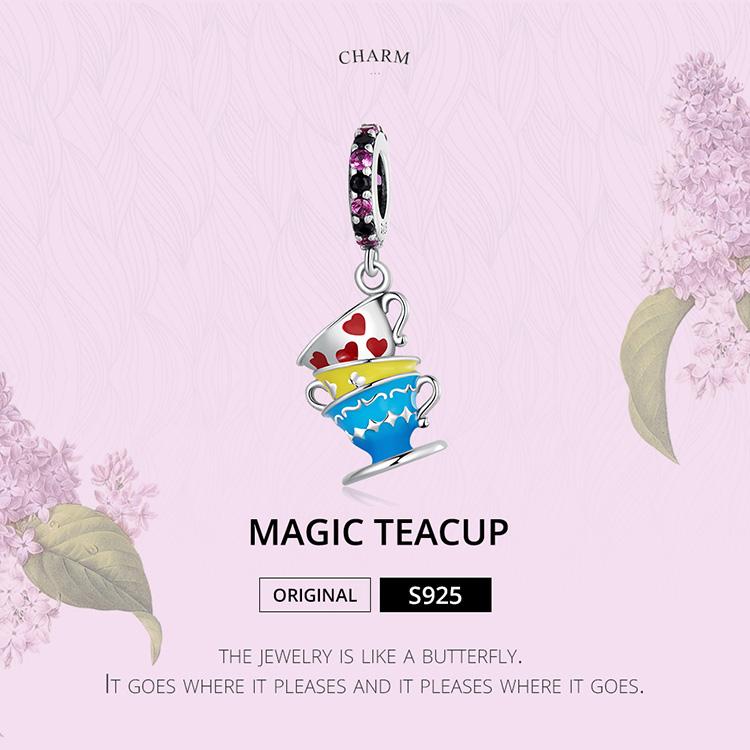WOSTU 925 Sterling Silver Cute Magic Teacup Pendent Charms Beads for Women Fit Original DIY Bracelet Necklace Birthday Jewelry