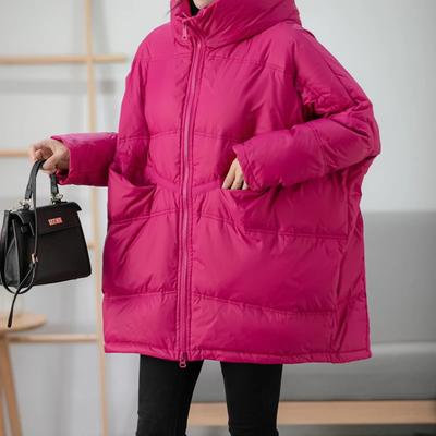 Women's Autumn and Winter Plus Size Thickened Down Hooded Down Jacket Medium Long Loose Warm Outerwear