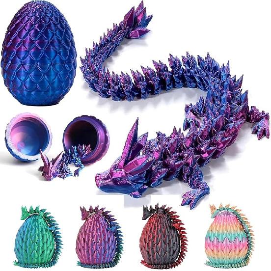 3D Printed Dragon with Eggs, Articulated Crystal Dragon, Easter Gift (Laser Black Red) Laser Purple