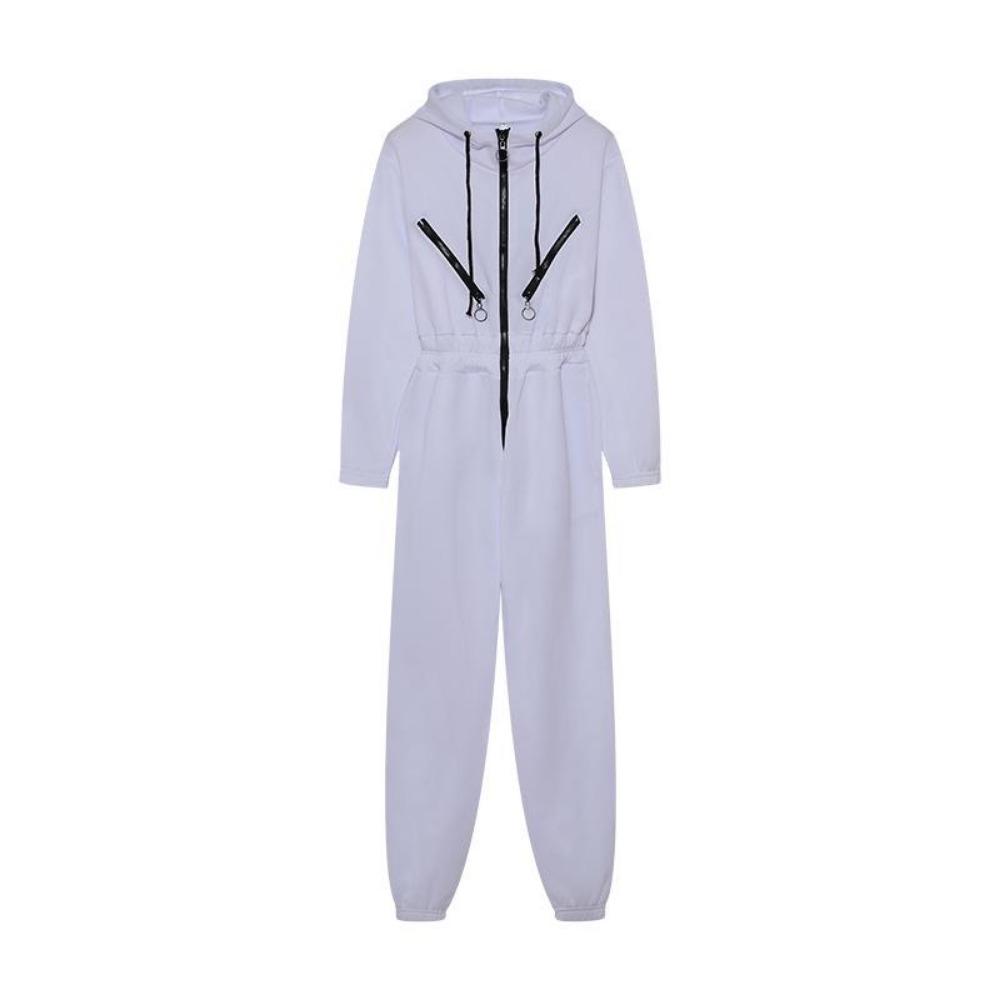 Sports Casual Women's Zipper Decorative Hooded Jumpsuit Jumpsuit