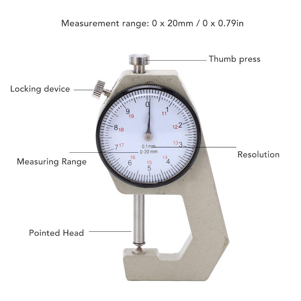 Pointer Display Thickness Micrometer 0-20mm Range Portable Thickness Meter  For Fabrics