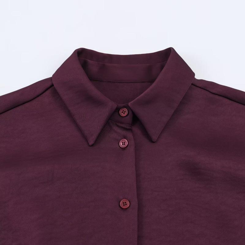 European American 2025 Winter Fashion Casual Silk Satin Balloon Fit Shirt
