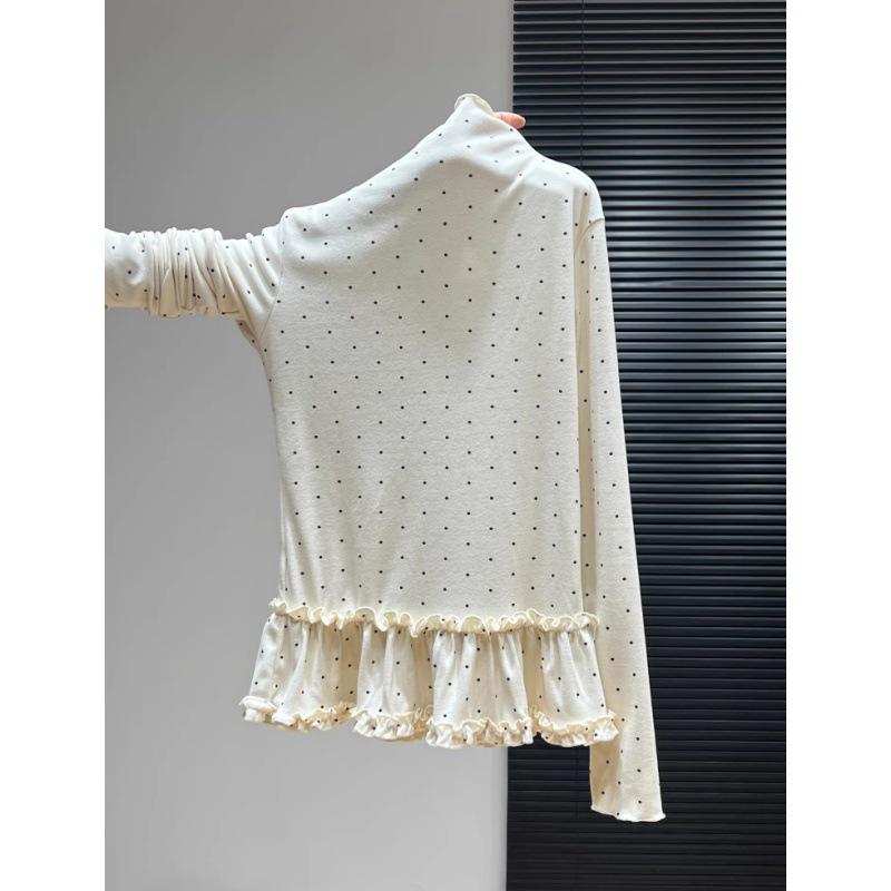 

Korean Sweet Polka Dot Half-High Neck Base Layer T-Shirt - Autumn/Winter Slimming, Flattering & Versatile Casual Top M