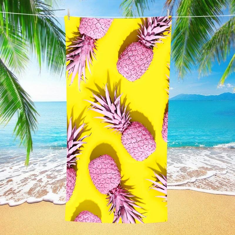 Yellow Sketch Pineapple Beach Towel Quick Dry Sand Free Tropical Fruit Towel Hawaiian Style Girls Beach Vacation Towel